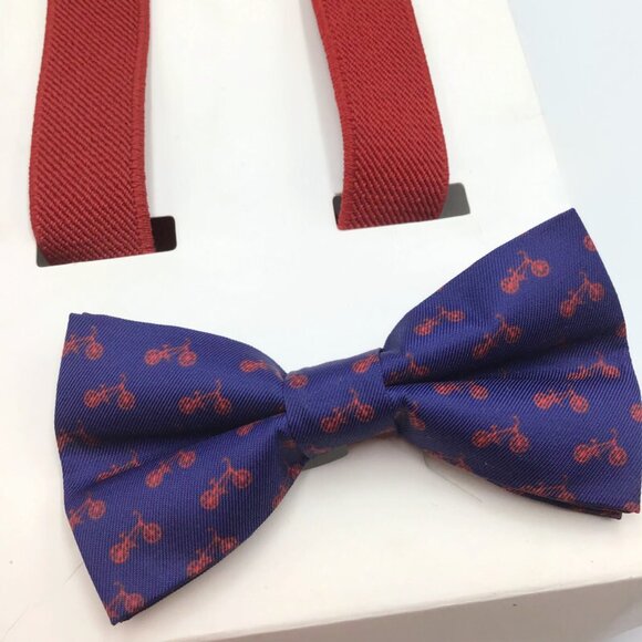 Baby Toddler Bow Tie & Suspenders Bicycle Red Blue Boy Dress Family Photo Outfit - Picture 4 of 9